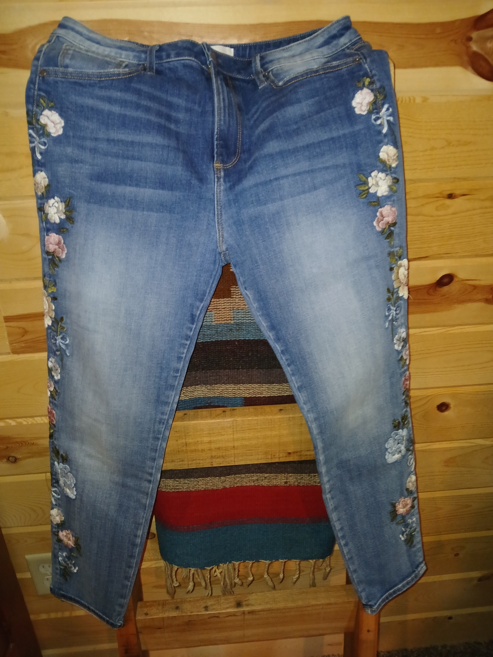 DRIFTWOOD Blue Skinny Jeans with Floral Side Embroidery